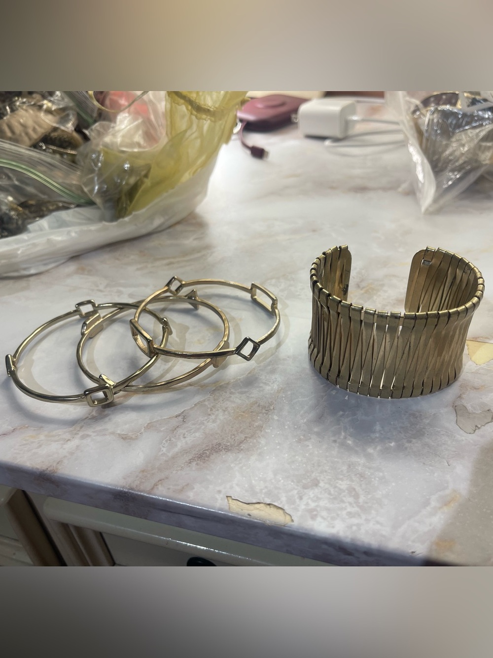 Gold Tone Bangle Set with Wide Gold Cuff